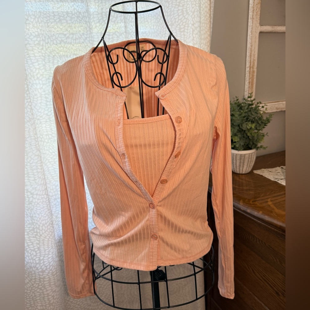 Peach Button-Up Cardigan with Tank Top by Live In The Moment, Size XS